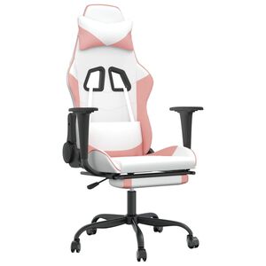 vidaXL Gaming-Stuhl mit Fu&szlig;st&uuml;tze Wei&szlig; und Rosa Kunstleder