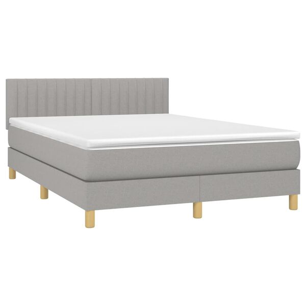 vidaXL Boxspringbett mit Matratze & LED Hellgrau 140x200 cm Stoff