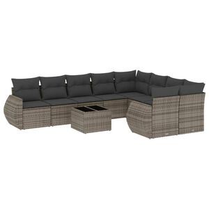 vidaXL 10-tlg. Garten-Sofagarnitur mit Kissen Grau Poly Rattan