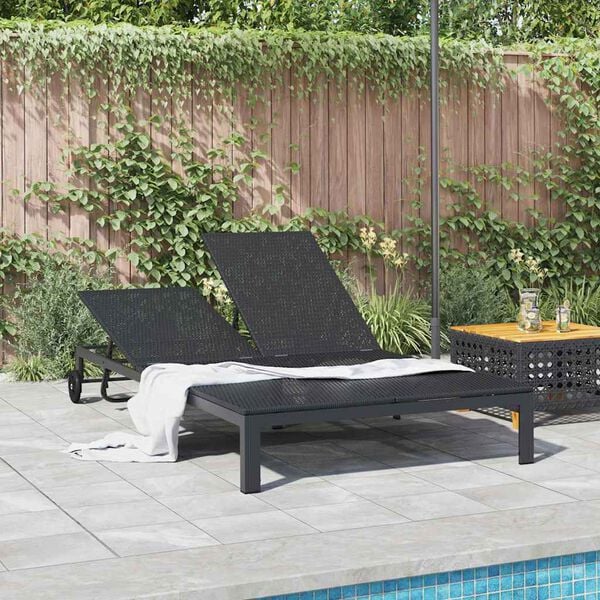 vidaXL Sonnenliege 1-Person Schwarz 206 x 62,5 x 74 cm Poly-Rattan