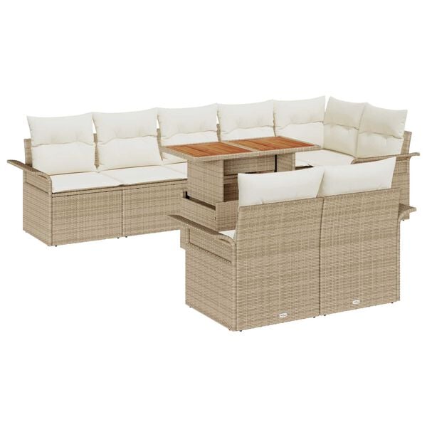 vidaXL Garten-Sofa-Set mit Speicher 9 pcs Beige Poly Rattan