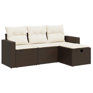 vidaXL 4-tlg. Garten-Sofagarnitur mit Kissen Braun Poly Rattan