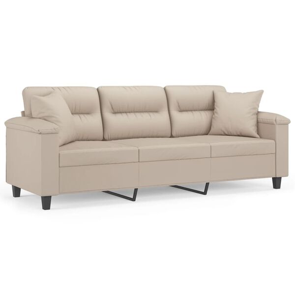 vidaXL 3-Sitzer-Sofa mit Kissen Creme 180 cm Mikrofasergewebe