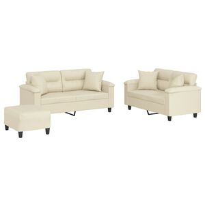 vidaXL 3-tlg. Sofagarnitur mit Kissen Creme Kunstleder