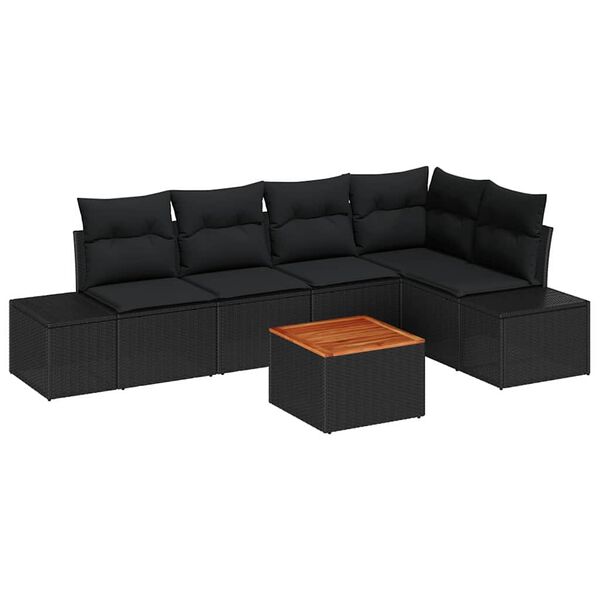 vidaXL Gartensofa-set mit Kissen 6 pcs Schwarz Poly-Rattan