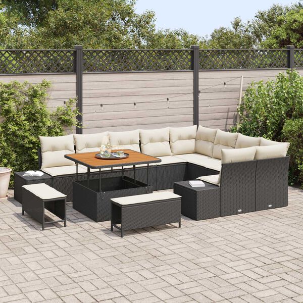 vidaXL Gartensofa-set mit Kissen 12 pcs Schwarz Poly Rattan