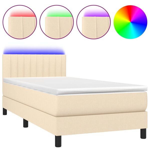 vidaXL Boxspringbett mit Matratze & LED Creme 80x200 cm Stoff