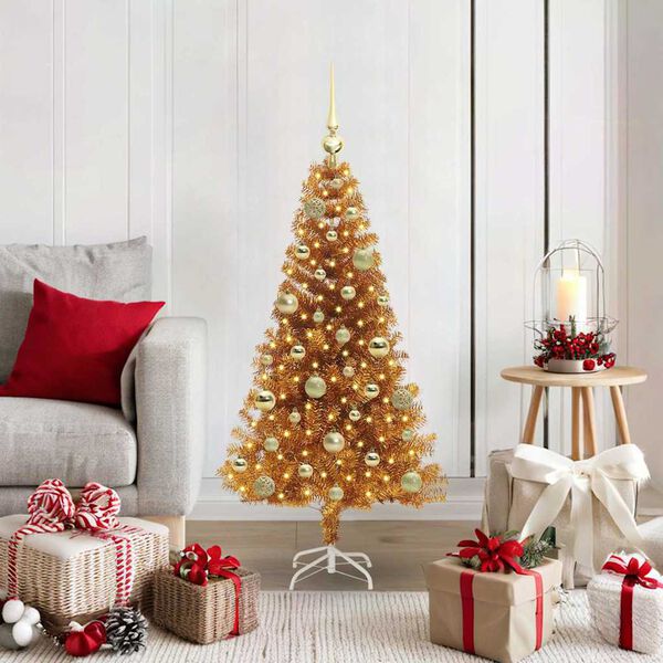 vidaXL Weihnachtsbaum mit 150 LEDs mit St&auml;nder Gold 120 cm PET