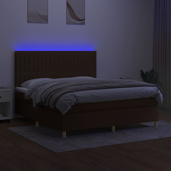 vidaXL Boxspringbett mit Matratze & LED Dunkelbraun 160x200 cm Stoff