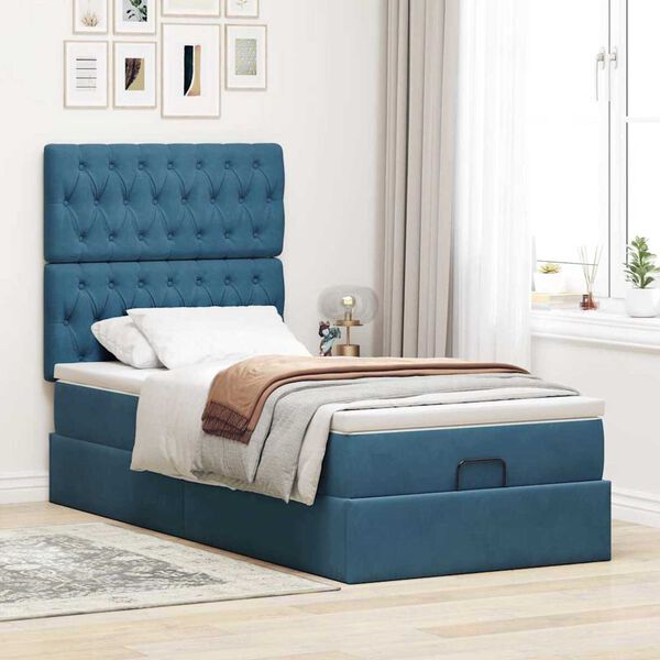 vidaXL Ottoman-Bett mit Matratzen Dunkelblau 100x200 cm Samt