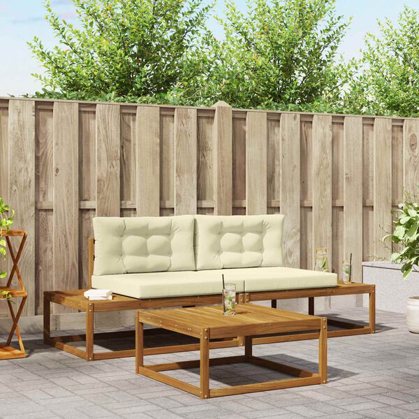 vidaXL Outdoor-Sofagarnitur mit Kissen 3 St&uuml;ck Natur und Creme