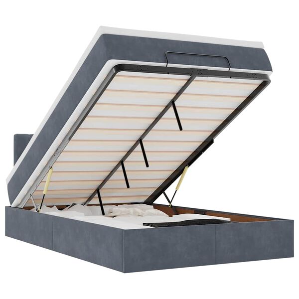 vidaXL Ottomane Bett mit Matratze & LEDs Dunkelgrau 120x190 cm Samt