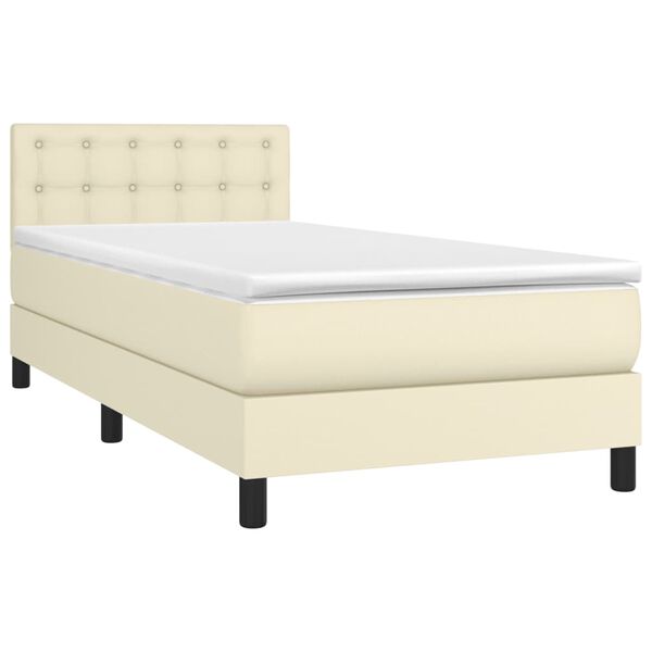 vidaXL Boxspringbett mit Matratze & LED Creme 80x200 cm Kunstleder