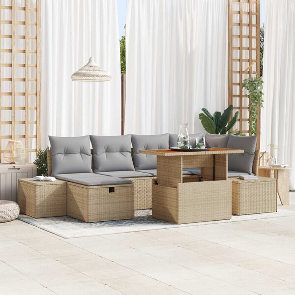 vidaXL Garten-Sofa-Set 7 pcs Beige Poly-Rattan