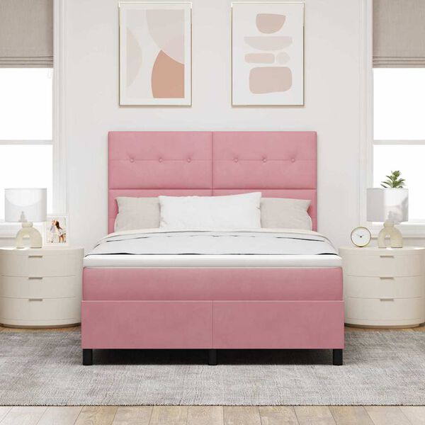 vidaXL Boxspringbett mit Matratze mit Kopfteil Rosa 140 x 190 cm Samt