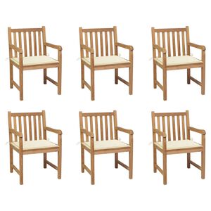 vidaXL Gartenst&uuml;hle 6 Stk. mit Creme Kissen Massivholz Teak