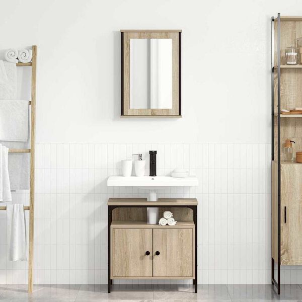 vidaXL Badezimmerm&ouml;bel-Set mit Regal mit T&uuml;r 2 pcs Braun Holzwerkstoff