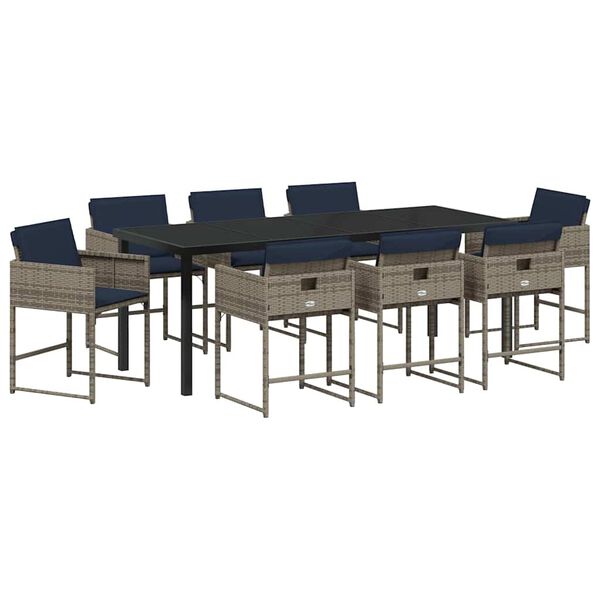 vidaXL Garten Essgruppe mit Kissen 9 pcs Grau Poly-Rattan