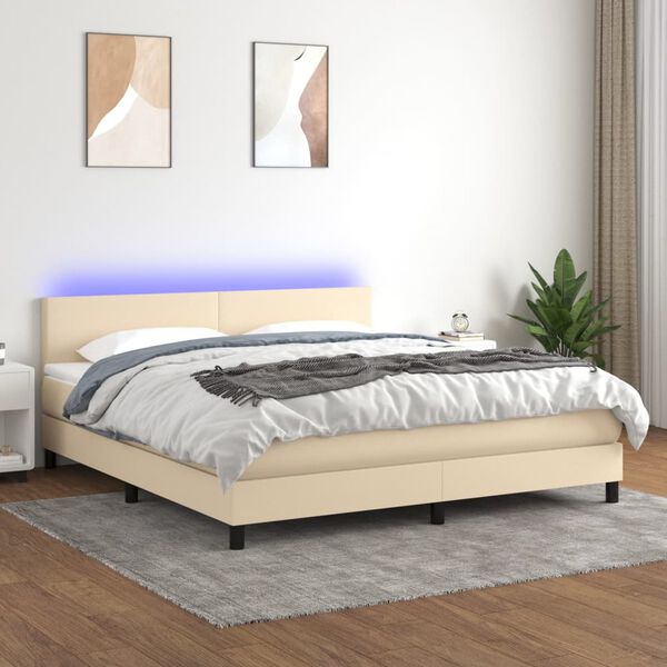 vidaXL Boxspringbett mit Matratze & LED Creme 180x200 cm Stoff
