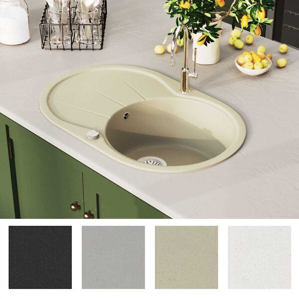 vidaXL Granitspüle Einzelbecken Oval Beige