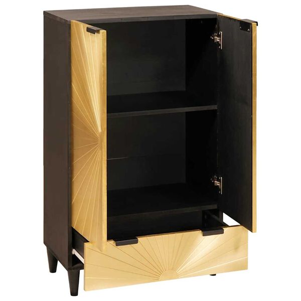 vidaXL Beistellschrank mit Tür Schwarz und Gold 60 x 33.5 x 100 cm