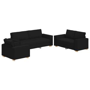 vidaXL Sofa 3 stk. Schwarz Leinenmischgewebe