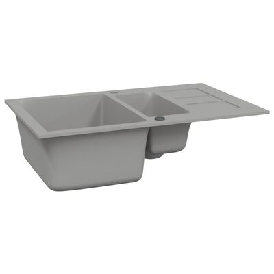 vidaXL Küchenspüle mit Doppelbecken Grau Granit