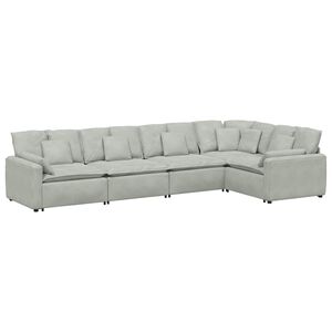 vidaXL Modulares Sofa mit Kissen Samt Hellgrau