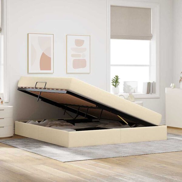 vidaXL Aufbewahrungsbett mit Matratze Creme 160 x 200 cm Polyester