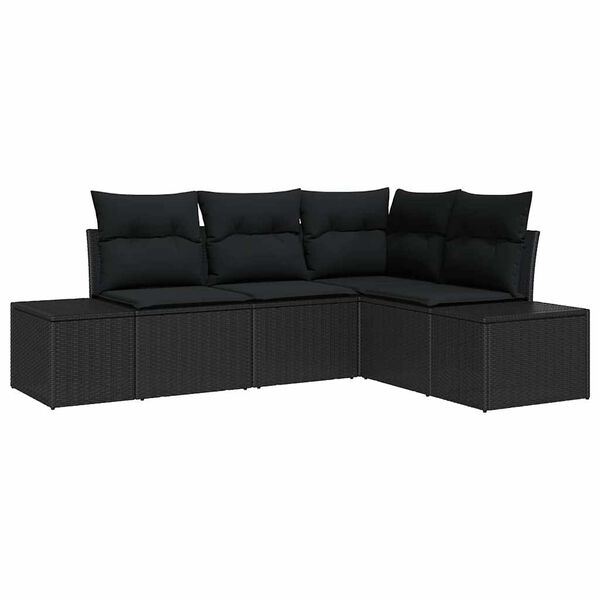 vidaXL Gartensofa-set mit Speicher 4 pcs Schwarz Poly-Rattan
