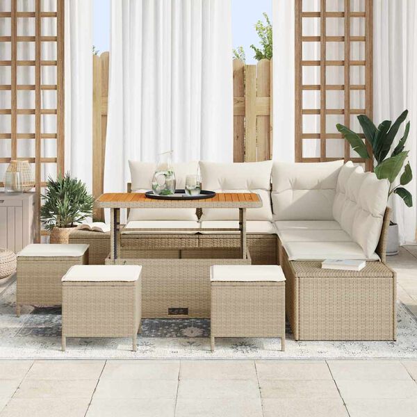 vidaXL Gartensofa-set mit Kissen 9 pcs Beige Poly-Rattan