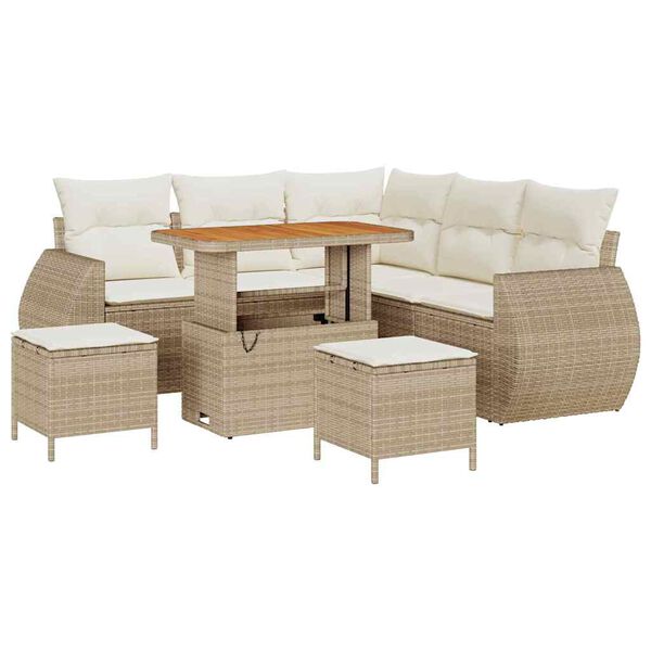 vidaXL Gartensofa-set mit Kissen 8 pcs Beige und Creme Poly-Rattan