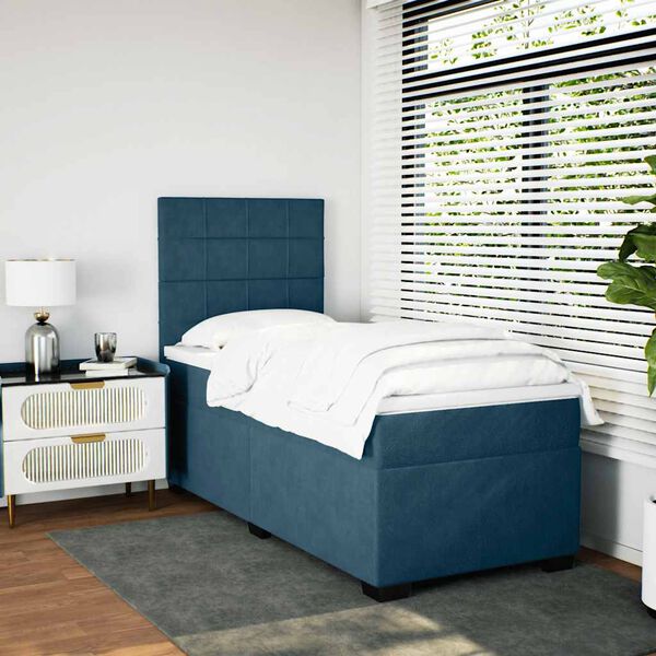 vidaXL Boxspringbett mit Matratze Blau 90x200 cm Samt