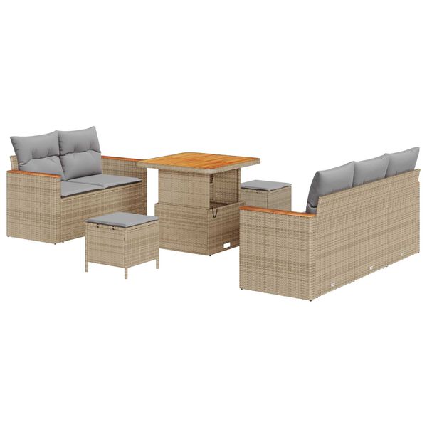 vidaXL Garten-Sofa-Set mit Kissen mit Speicher 8 pcs Beige Poly Rattan