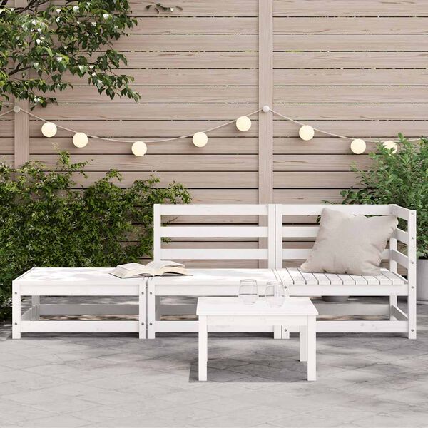 vidaXL Gartensofa mit Hocker 2-Sitzer Weiß Massivholz Kiefer