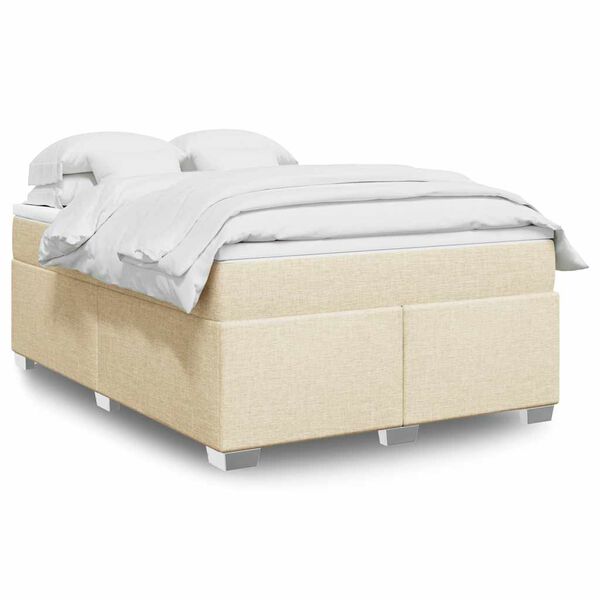vidaXL Boxspringbett mit Matratze Creme 140x190 cm Stoff