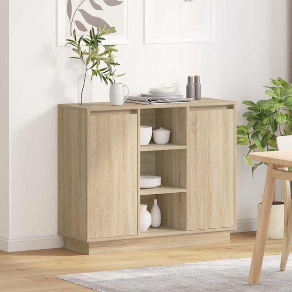 vidaXL LED-Sideboard Sonoma-Eiche 90 x 32 x 75 cm Holzwerkstoff