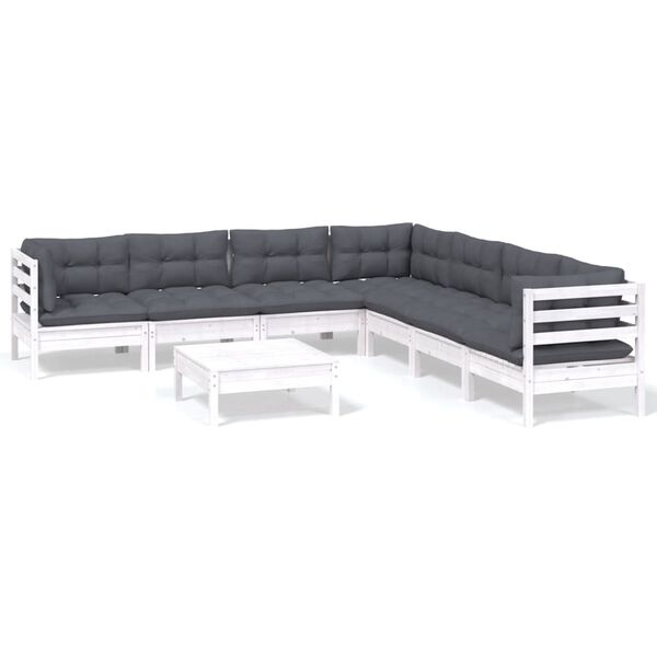 vidaXL 8-tlg. Garten-Lounge-Set mit Kissen Wei&szlig; Kiefer Massivholz