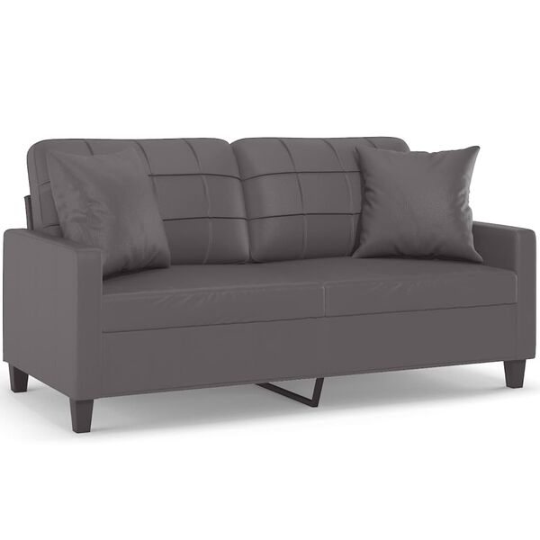 vidaXL 2-Sitzer-Sofa mit Zierkissen Grau 140 cm Kunstleder