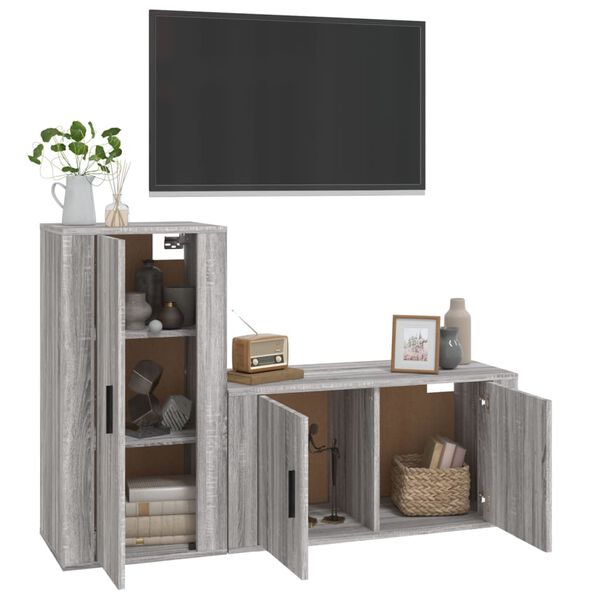 vidaXL 2-tlg. TV-Schrank-Set Grau Sonoma Holzwerkstoff