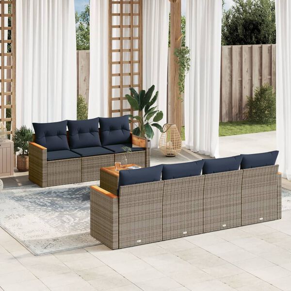 vidaXL 8-teiliges Gartensofa-Set mit Kissen, grau, Polyrattan