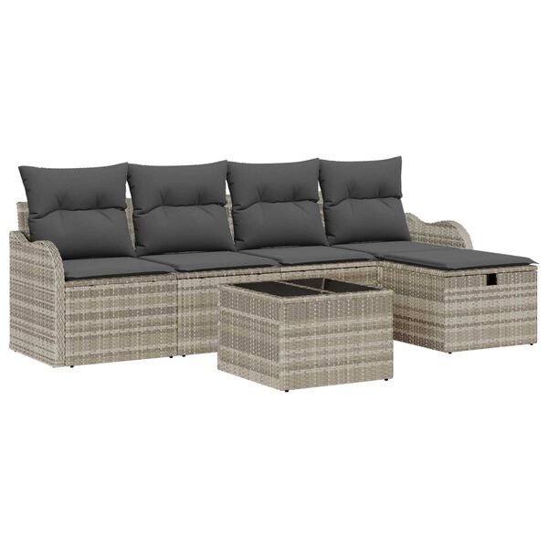 vidaXL Gartensofa-set mit Kissen 6 pcs Hellgrau Poly-Rattan