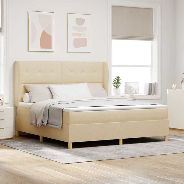 vidaXL Boxspringbett mit Matratze Creme 200 x 180 cm Stoff