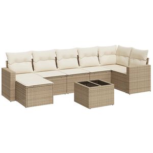 vidaXL 8-tlg. Garten-Sofagarnitur mit Kissen Beige Poly Rattan