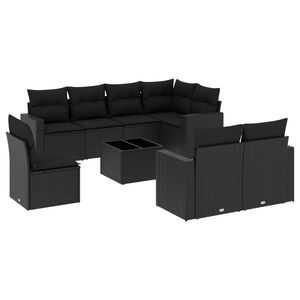 vidaXL 9-tlg. Garten-Sofagarnitur mit Kissen Schwarz Poly Rattan