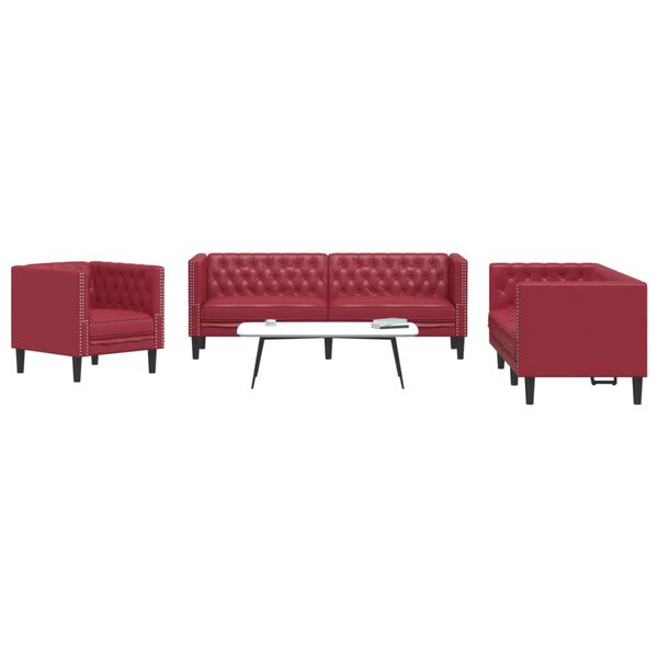 vidaXL 3-tlg. Chesterfield-Sofa-Set Weinrot Kunstleder