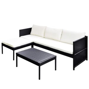 vidaXL 3-tlg. Garten-Lounge-Set mit Kissen Poly-Rattan Schwarz
