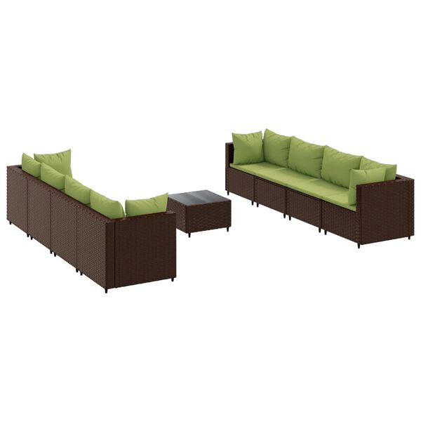 vidaXL 9-tlg. Garten-Lounge-Set mit Kissen Braun Poly Rattan