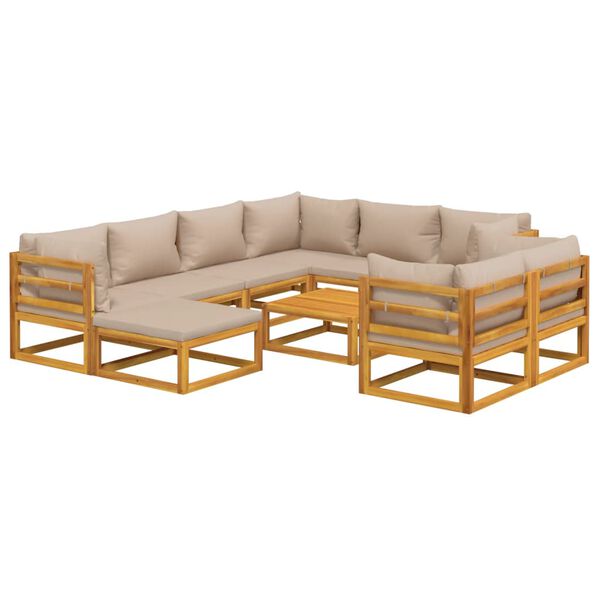 vidaXL 10-tlg. Garten-Lounge-Set mit Taupe Kissen Massivholz