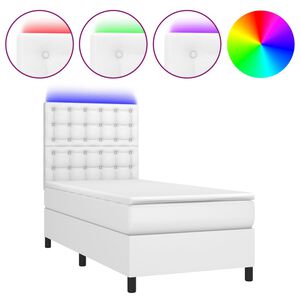 vidaXL Boxspringbett mit Matratze & LED Wei&szlig; 100x200 cm Kunstleder